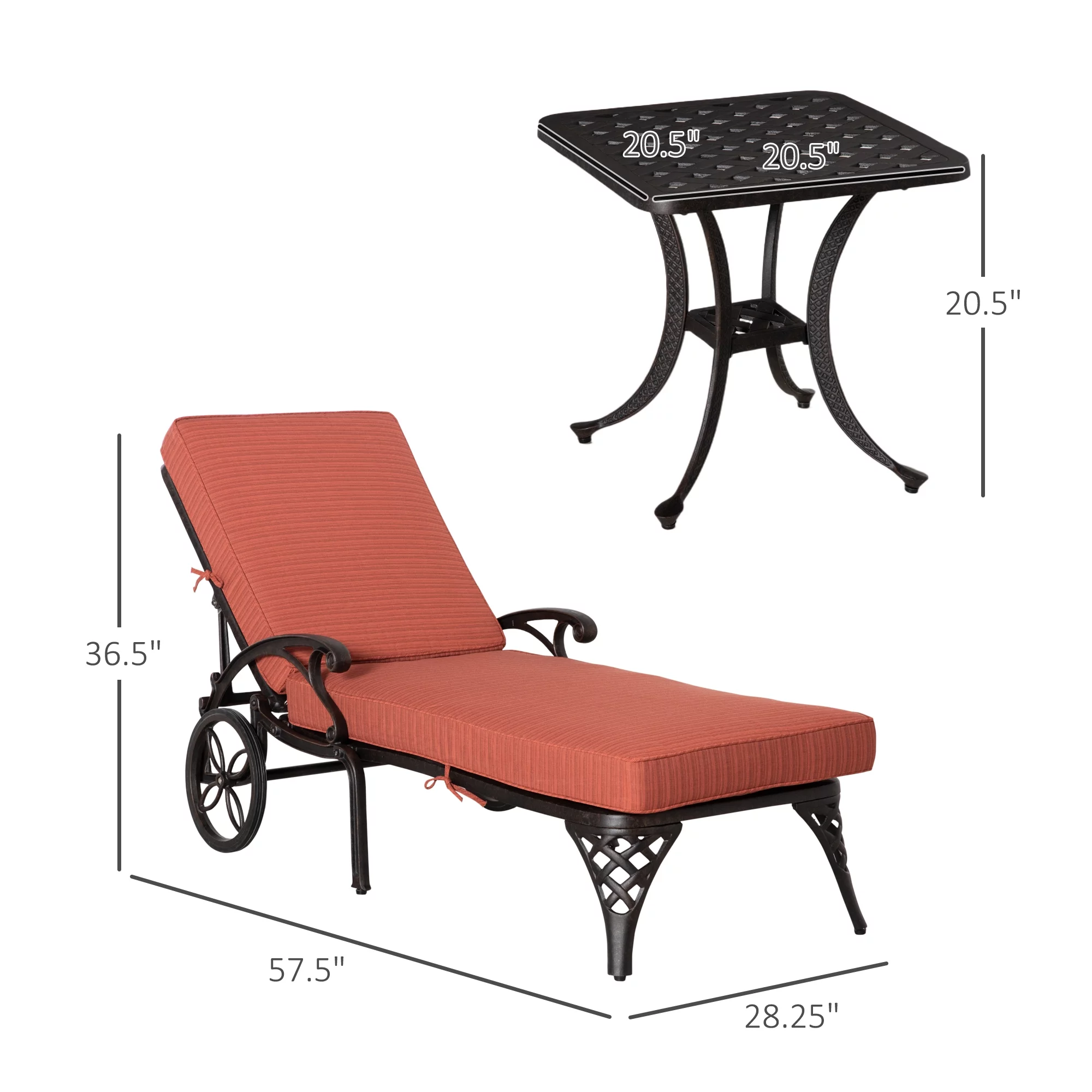 Outsunny Adjustable Outdoor Chaise Lounge Chair and Side Table Set