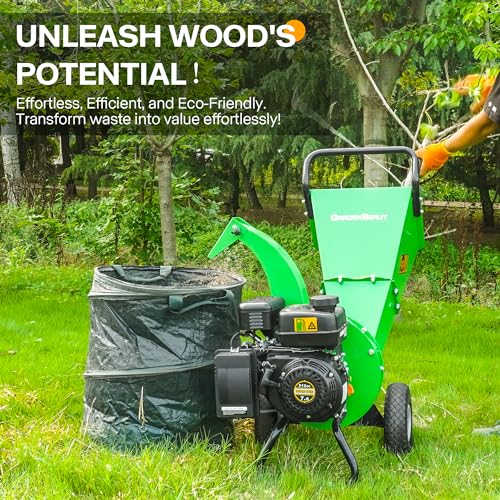 S3 Wood Chipper Shredder, 7HP 212cc Gas Powered Heavy Duty, 3" Max Wood Diameter Capacity, 15: 1 Reduction Ratio, Easy Assembly