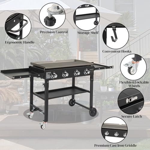 Outvita 2 Burner Portable Flat Top Gas Grill, 28" Propane Griddle, 30,000 BTU