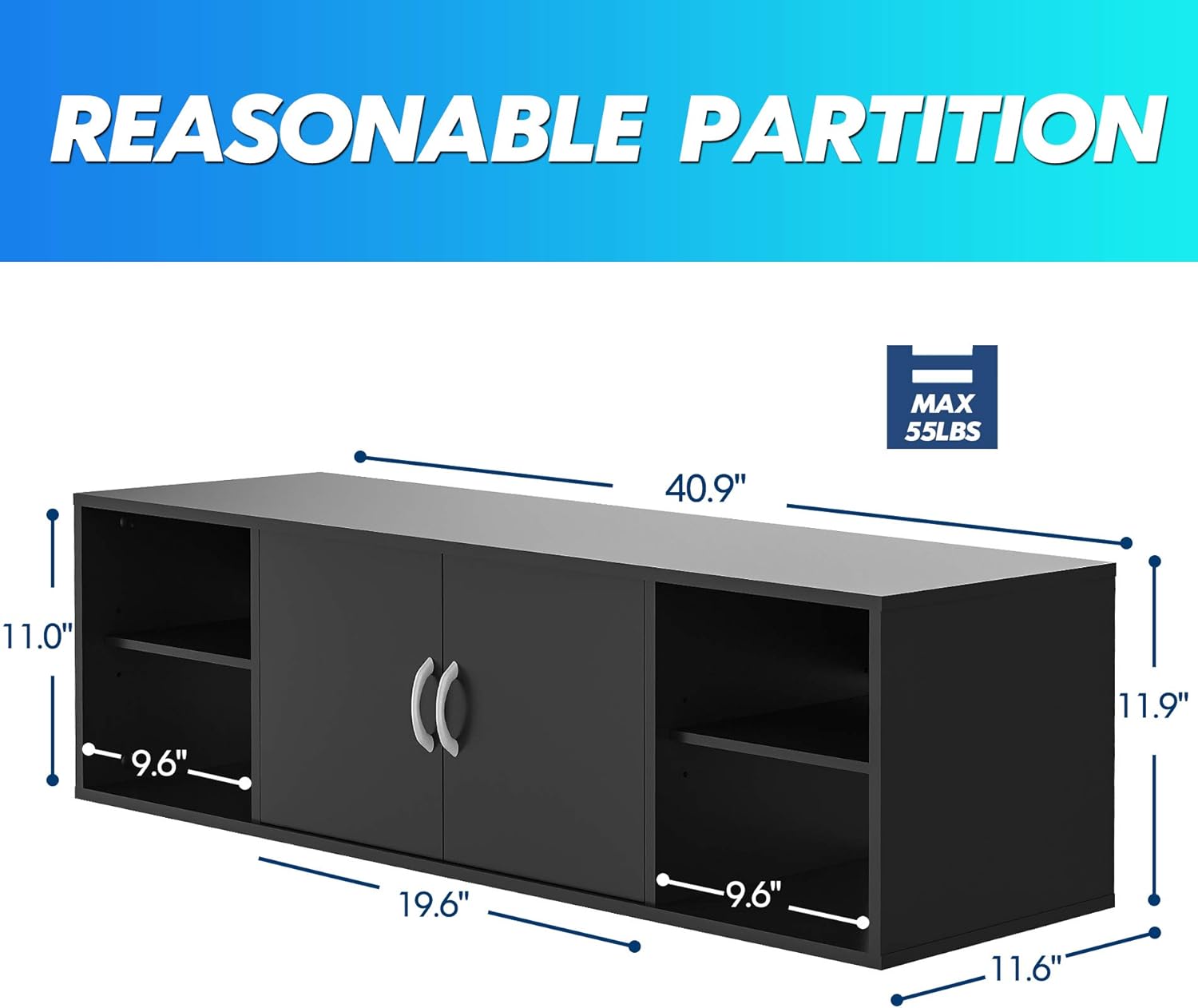 FITUEYES Wall Mounted Desk Hutch with Door, Modern Floating Console Media Cabinet，HT310401WB