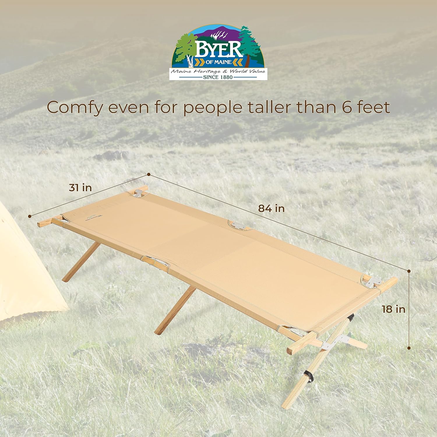 BYER OF MAINE - Maine Heritage Cot, Folding Camping Cot, 375 lbs Capacity