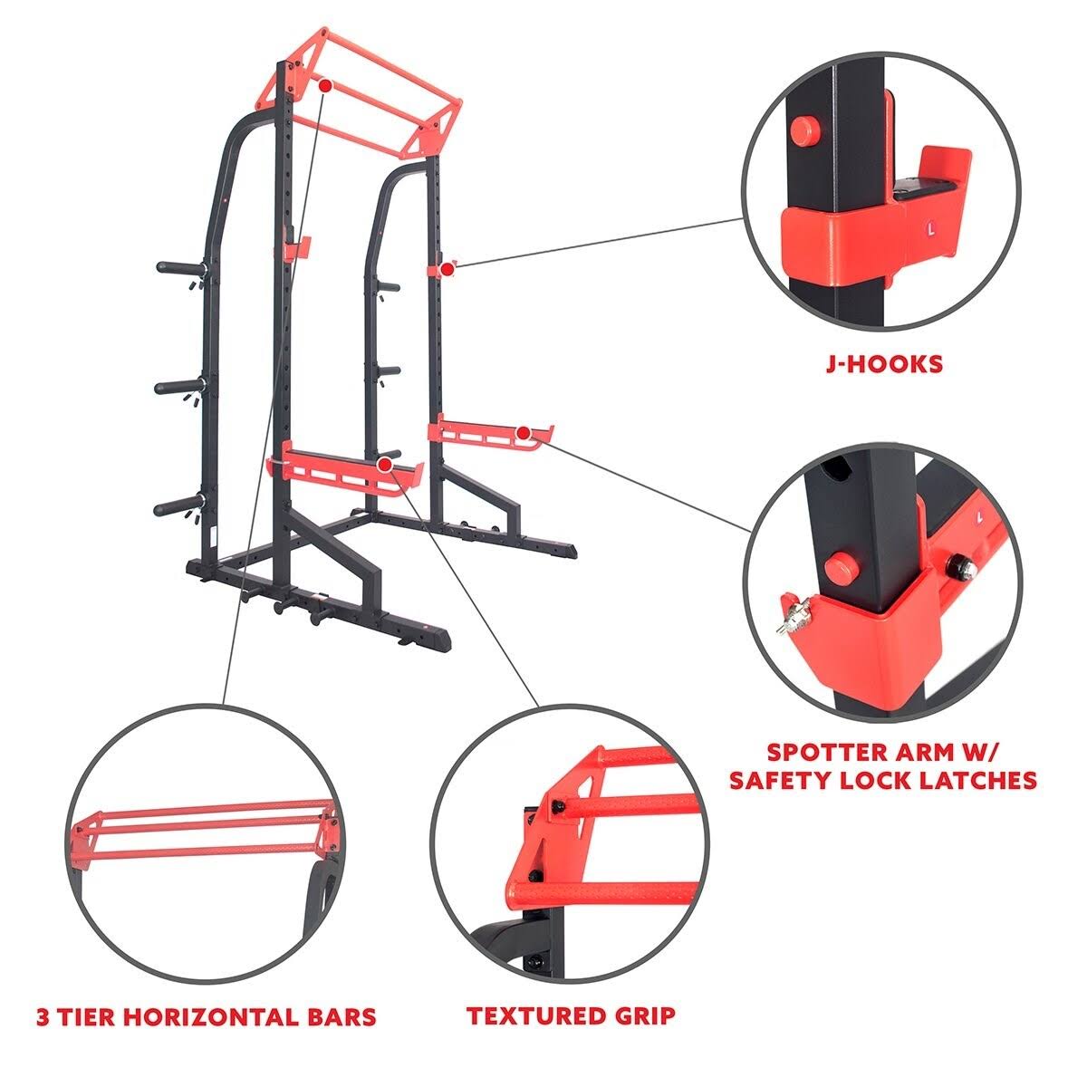 Sunny Health Fitness SF-XF9933 Power Zone Half Rack Heavy Duty Performance Power Cage with 1000 lb Weight Capacity