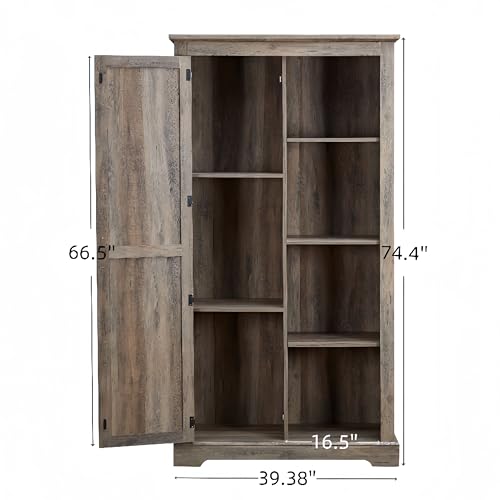 Rustic Farmhouse Tall Storage Cabinet Bookcase with Sliding Barn Door, Adjustable Shelf