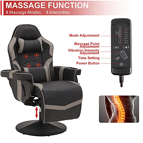 Massage Video Gaming Recliner Chair - Ergonomic Backrest & Seat Height Adjustment Swivel Recliner