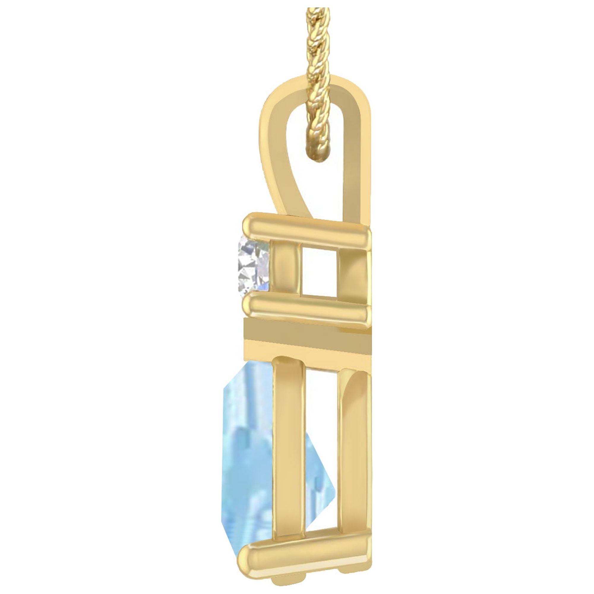 1.55 Carat 14K Yellow Gold Aquamarine and Round Lab Grown Diamond Solitaire Pendant Necklace for Women (G Color, SI Clarity)(7X5 mm Aquamarine)