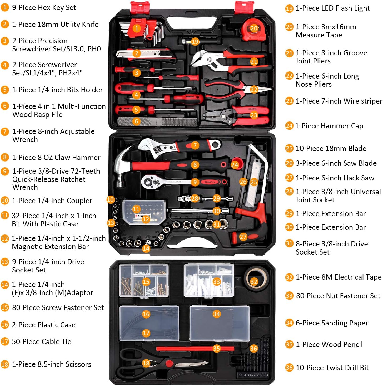 KingTool 325 Piece Home Repair Tool Kit, General Home/Auto Repair Tool Set, Toolbox Storage Case with Drawer, General Household Tool Kit