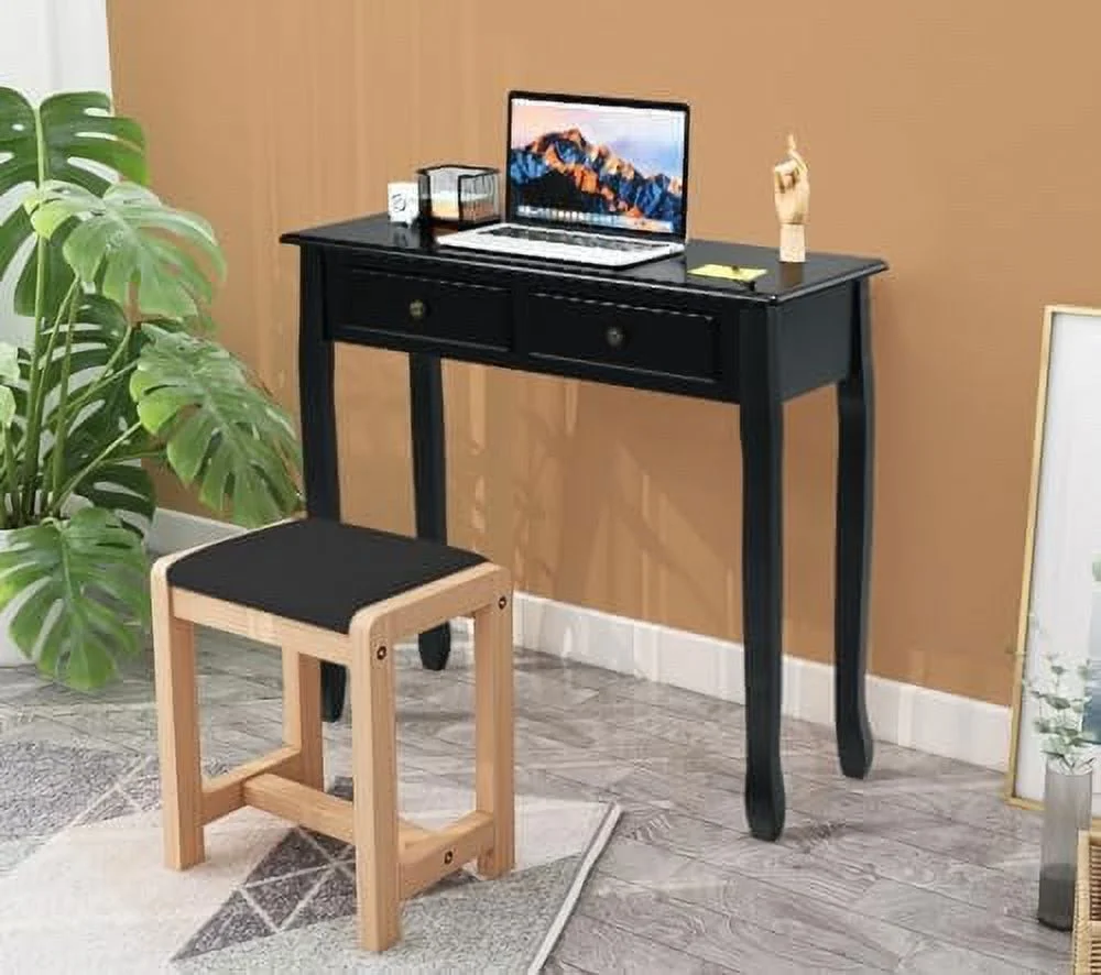 JYHOME Small Writing Desk with Removable Hutch  2-Tier Vanity Table with 4 Drawers  3 Cubbies &amp