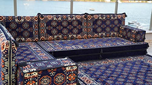 Navy Blue L Shaped Floor Seating Sofa Set, Sectional Sofa, Sectional Sofa, Arabic Majlis, Oriental Sofa, Moroccan Sofa