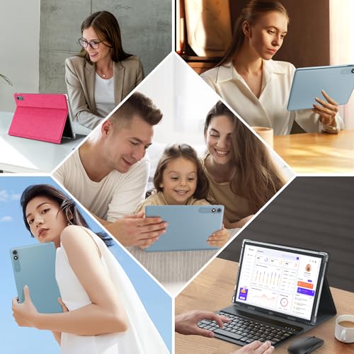 Android 15 Tablet with Keyboard, 26GB+256GB(2TB Expand), 10.1 Inch Tablet 8000 mAh Battery, BT 5.0, 5G WiFi, Widevine L1, Dual Camera