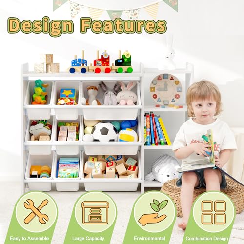 MallBest 4-Tier Kids' Toy Storage Organizer Shelf - 100% Solid Wood