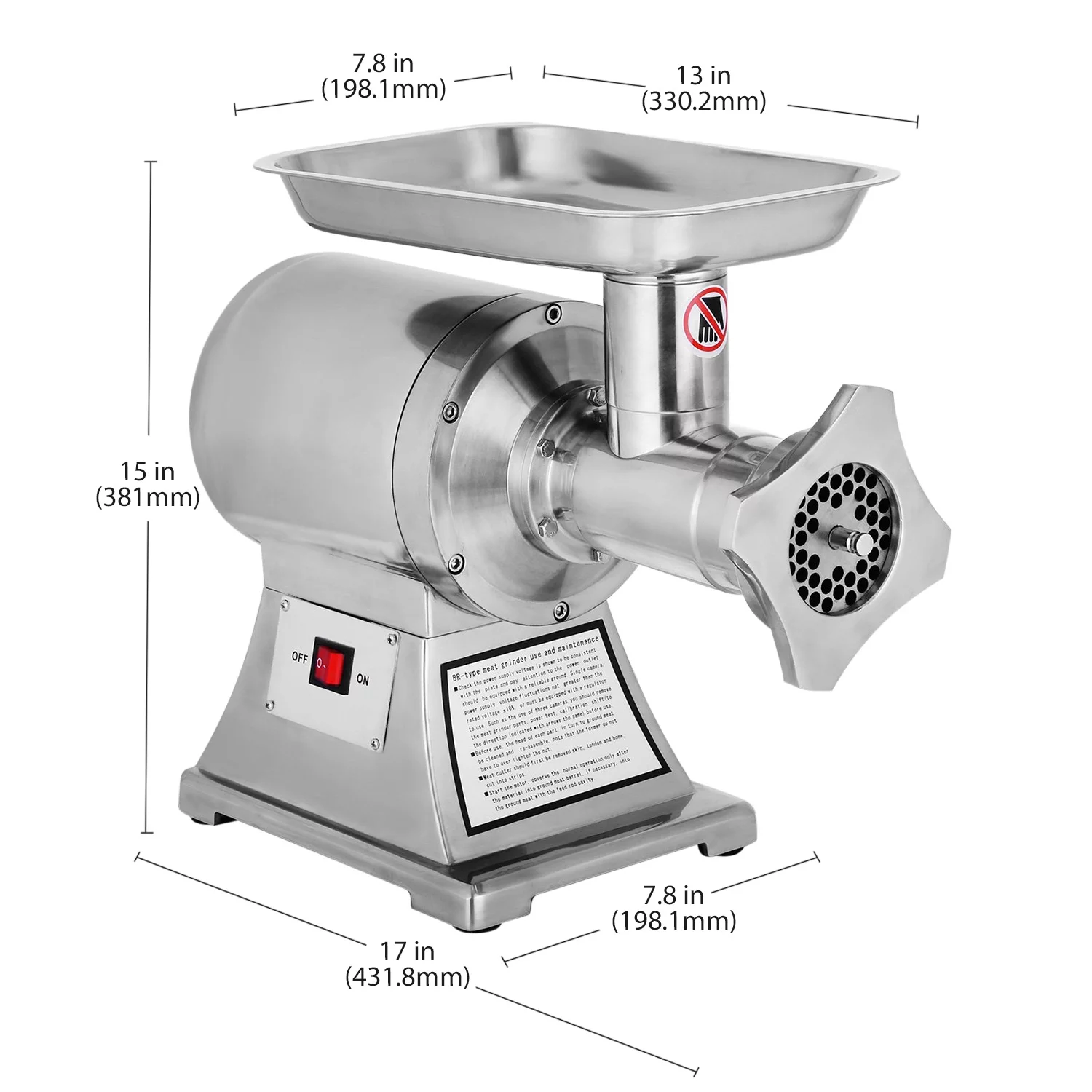 GorillaRock Meat Grinder Commercial | Electric Minced Meat Maker | Stainless Steel Meat Chopper | 250 kg (550 lbs) p/h | 110V