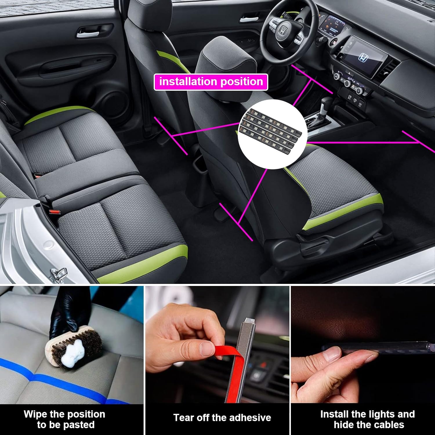 Interior Car Lights, WEBUPAR Car Accessories 10 in 1 Car LED Strip Lights with APP Control, 236 inches Fiber Optic