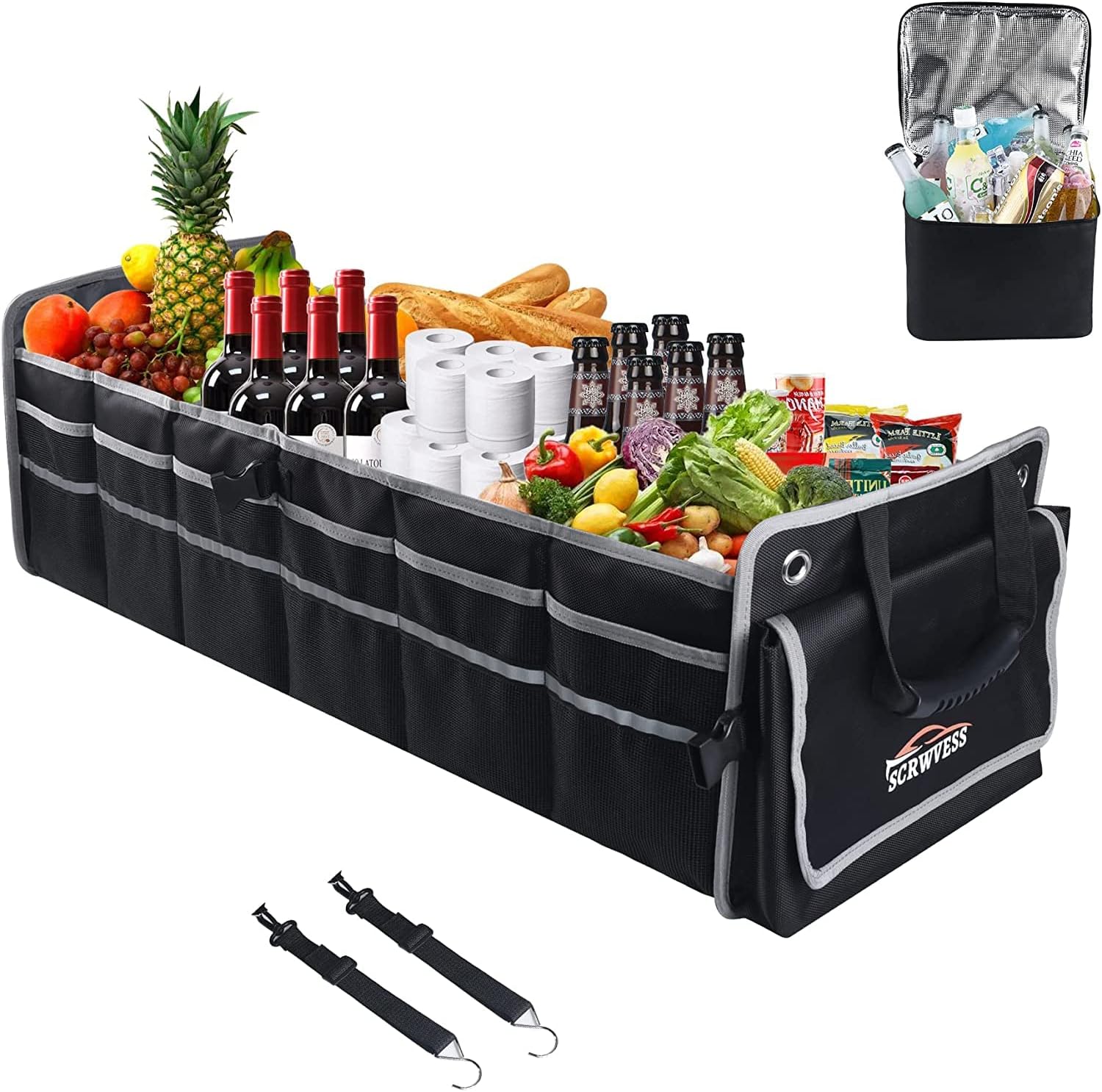 SCREVESS Car Trunk Organizer With Cooler,Collapsible Trunk Storage Box for Car SUV JeepTruck,Grocery Organizer Trunk With Adjustable Straps