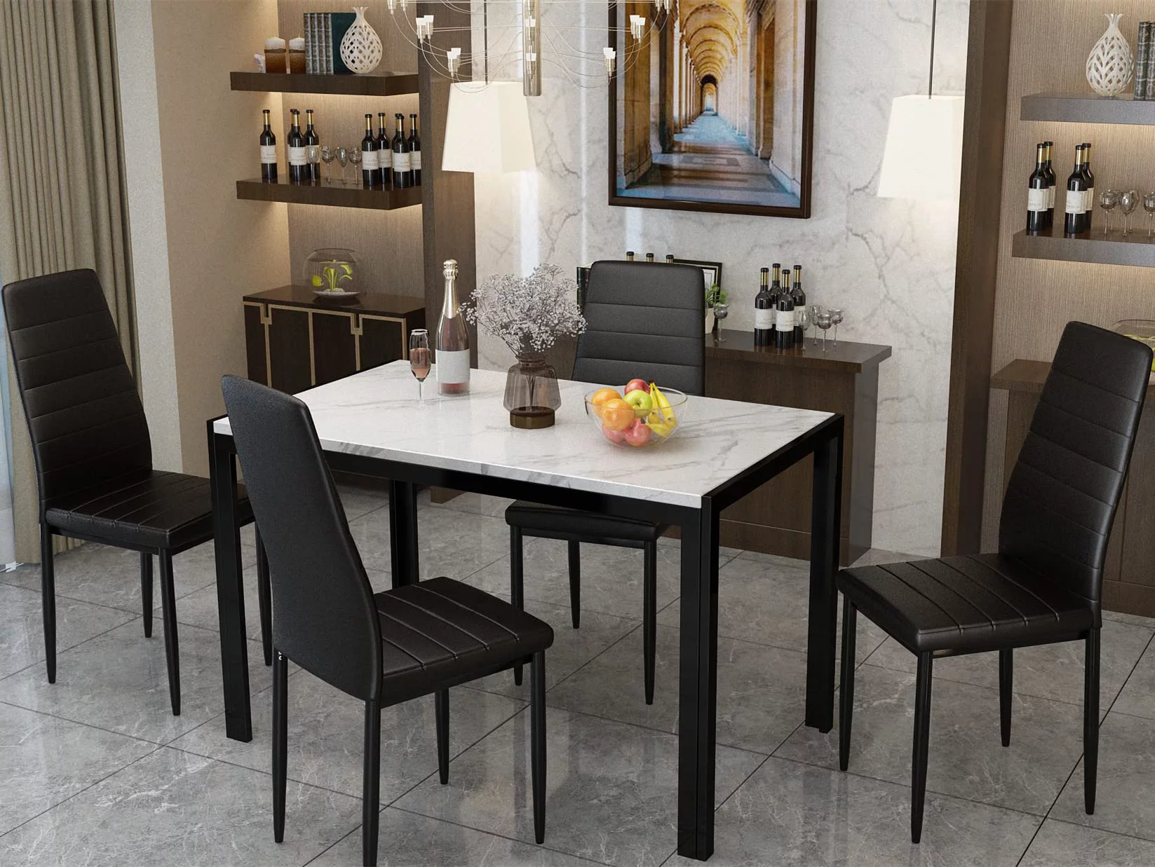 AWQM Faux Marble Dining Table Set for 4,Kitchen Table and Chairs,5 Piece Dining Room Table Set