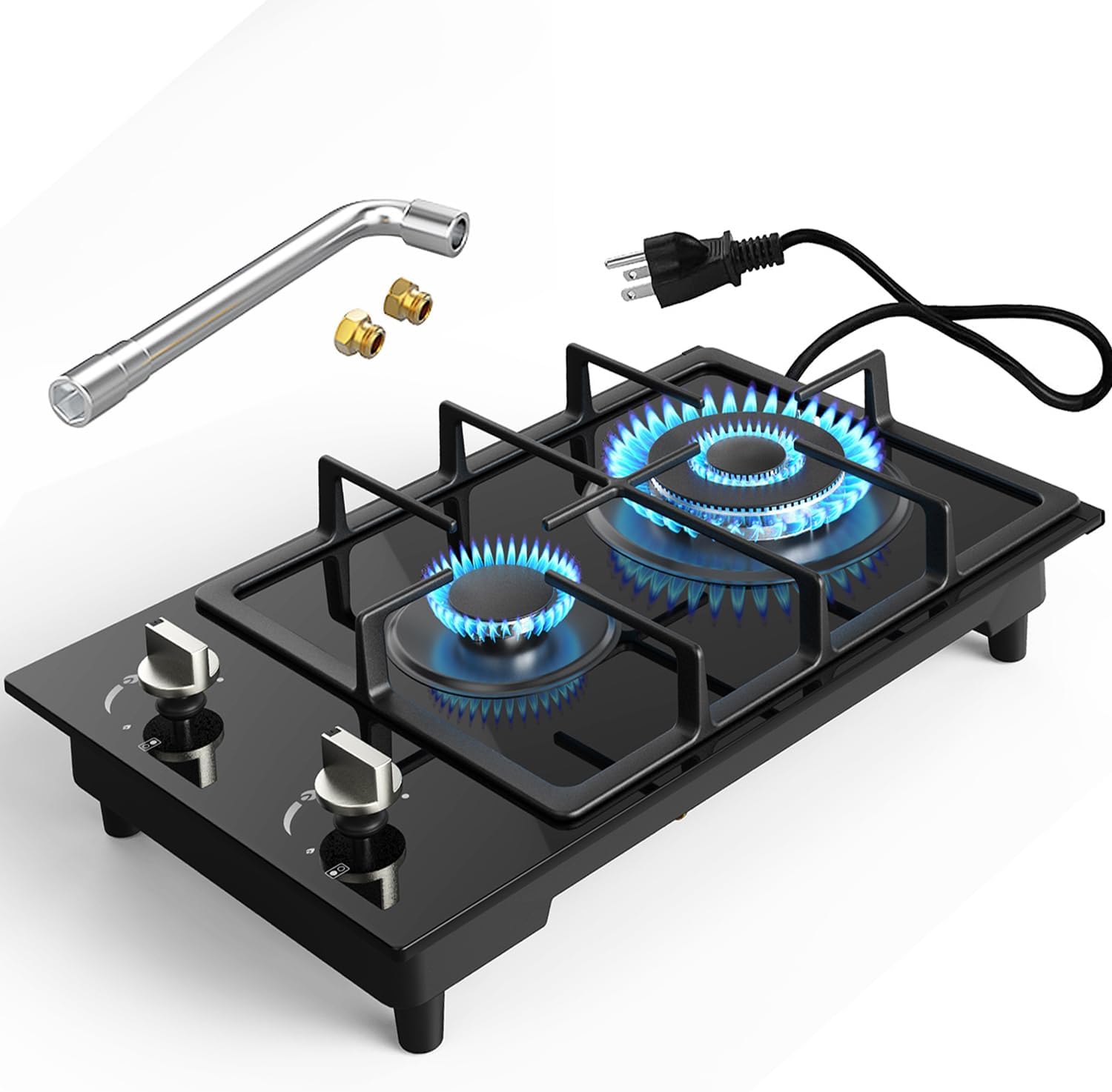 Gas Stove Gas Cooktop 2 Burners 12 Inch,ANHANE Portable Stainless Steel Built-in Gas Hob, LPG/NG Dual Fuel Easy to Clean for RVs, Apartments, Outdoor