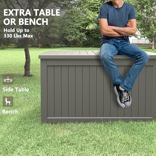 KAMABOKO Outdoor Storage Box, 150 Gallon Large Outdoor Resin Deck Box, Storage Waterproof Boxes Lockable Lid for Garden Tools, Pool Supplies