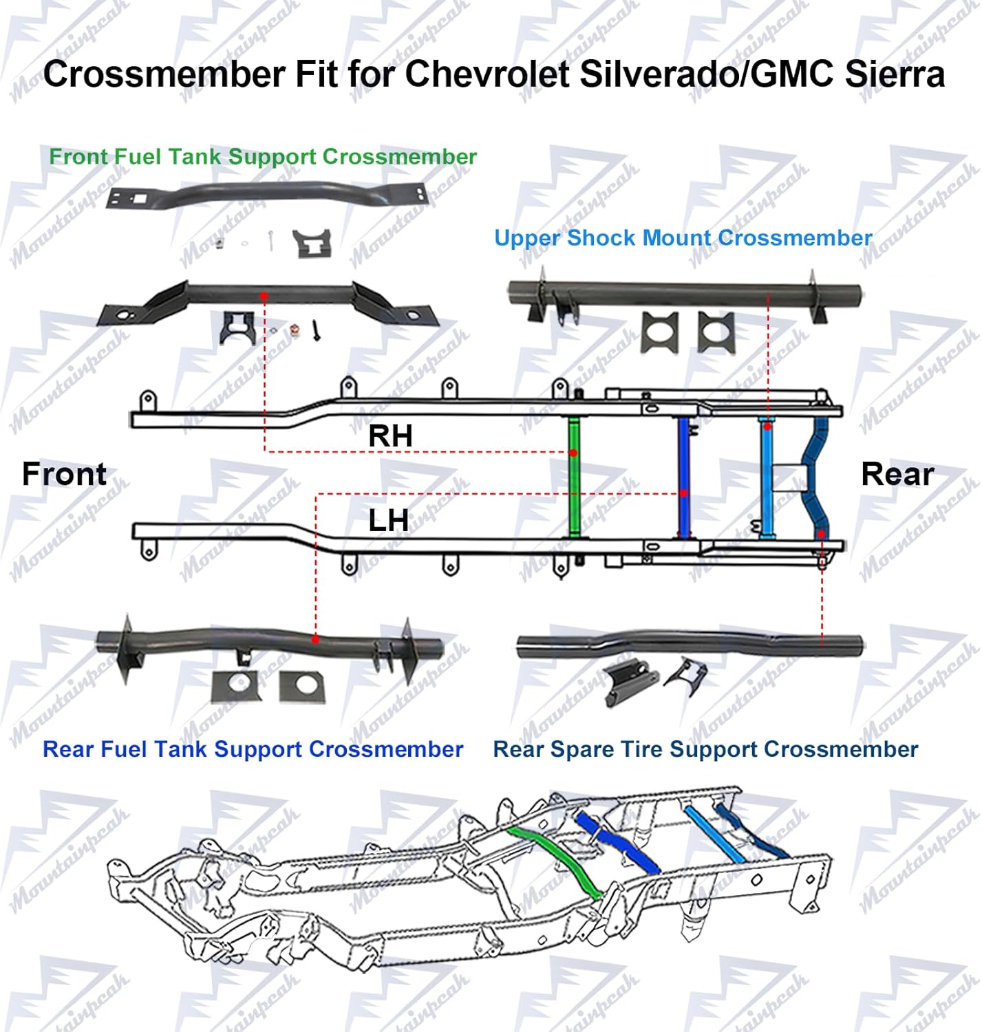 Rear Fuel Tank Support Crossmember and Upper Shock Mount Crossmember Fit for 1999-2006 Chevy Silverado GMC Sierra 1500 2500