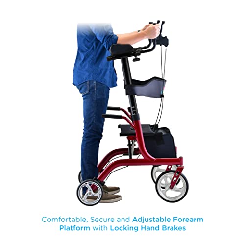 NOVA Phoenix Rise UP Rollator, Upright Walker with Padded & Contoured Forearm Platform, Stand Up Walker with 10” Front Wheels