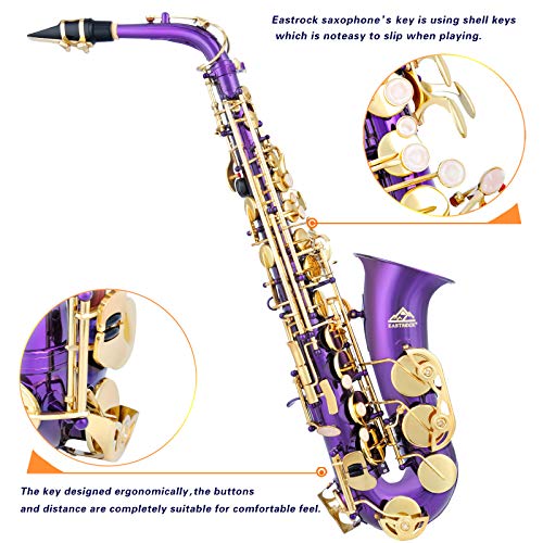 EASTROCK Black/Golden Alto Saxophone E Flat Sax Full Kit for Students Beginner with Carrying Case,Mouthpiece,Mouthpiece Cushion Pads