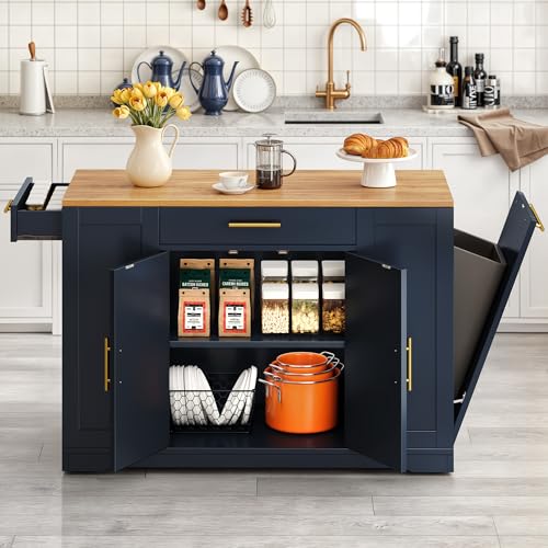 YITAHOME 53 inch Large Rolling Kitchen Island with Trash Can Storage Cabinet