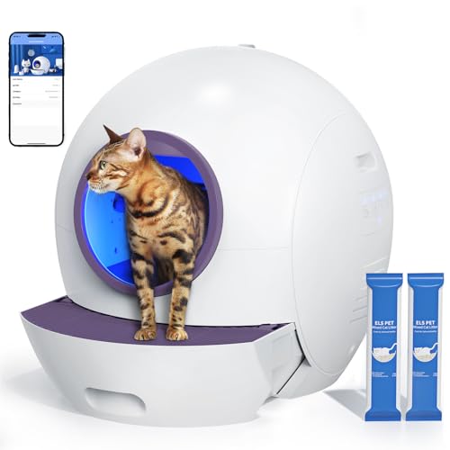 ELS PET Self Cleaning Litter Box for Multiple Cats with 2 Pack Litter, Automatic Cat Litter Box Self Cleaning 60L Large Box