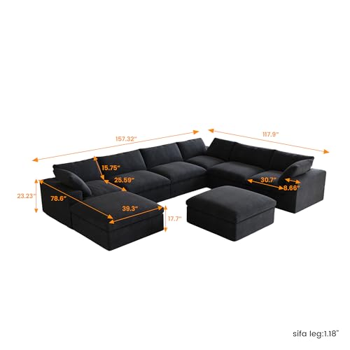 160.6" Cloud Couch Modular Sectional Sofa for Livingroom,Oversized Convertible Sofa with Storage Ottomans,6 Seat Wide Couches