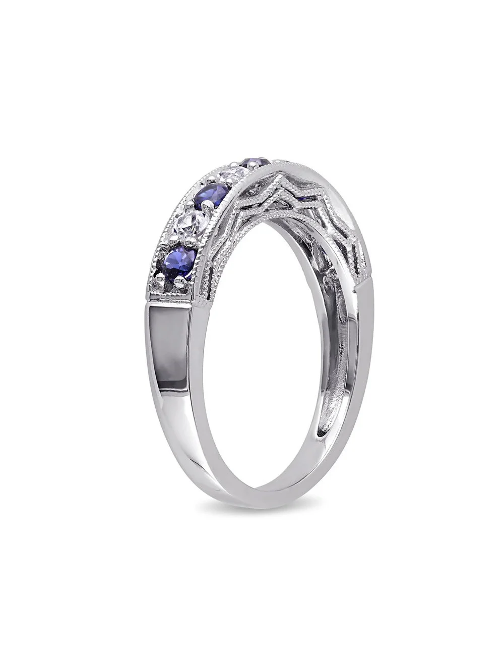 4/5 Carat (Ctw) Lab-Created Dark Blue and White Sapphire Ring in Sterling Silver