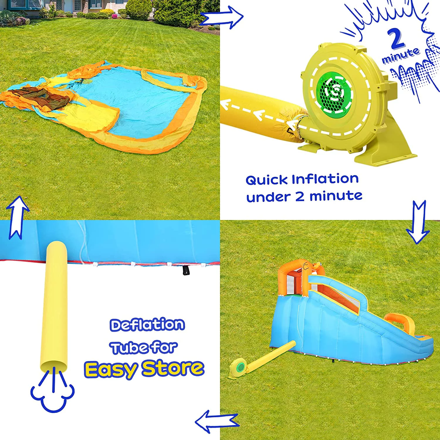 JOYMOR Inflatable Water Slide Bounce House w/Climbing Wall, Water Gun, Splash Pool