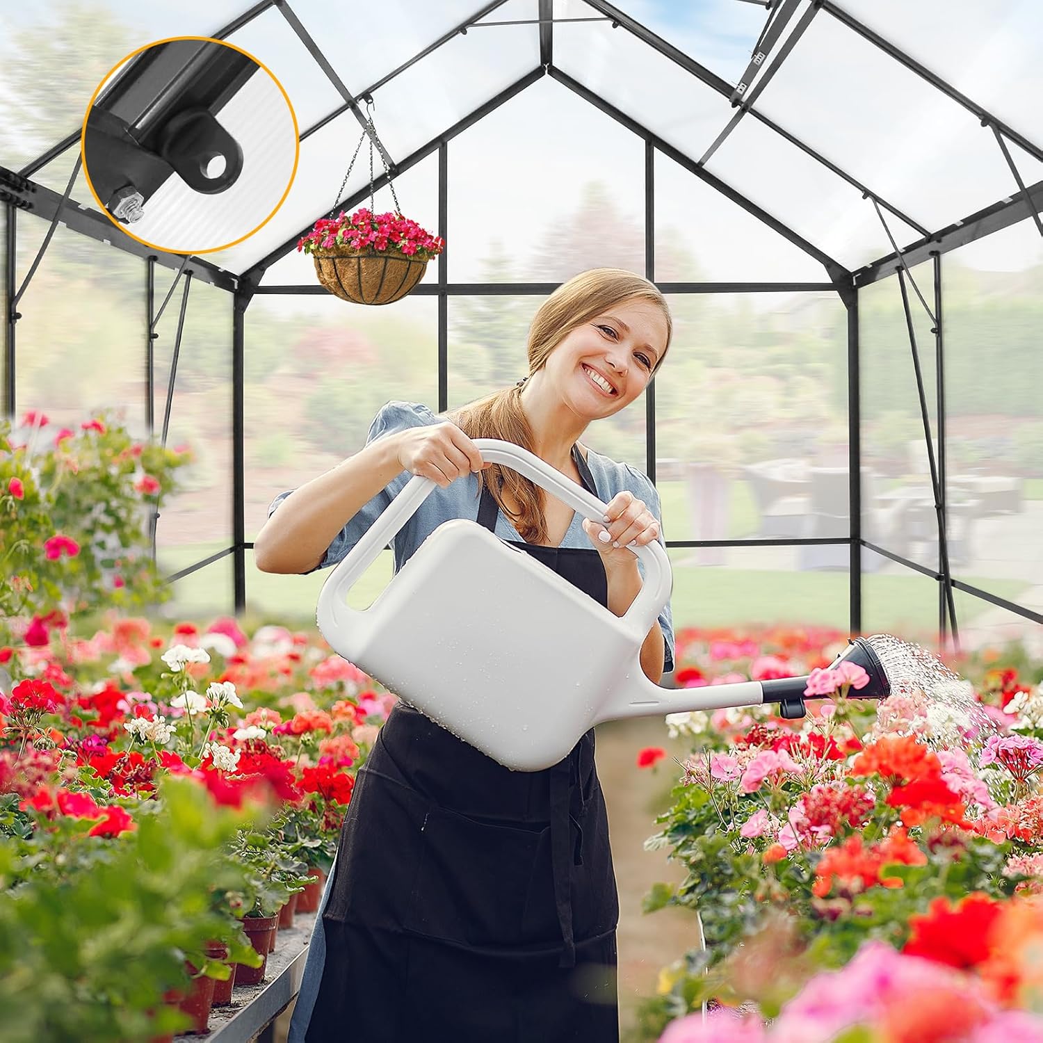 EAGLE PEAK 6x6x7 Outdoor Walk-in Hobby Greenhouse with Adjustable Roof Vent and Rain Gutter, Base and Anchor