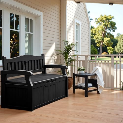 Flamaker 80 Gallon Storage Bench Outdoor Indoor, Durable All-Weather Seating with Hidden Storage, Lockable Deck Box for Garden, Patio