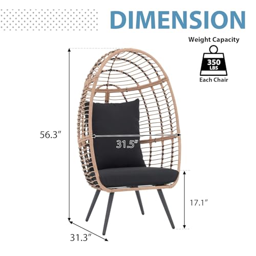 JOIVI Wicker Egg Chair, Oversized Indoor Outdoor Lounger Large Egg Basket Chair with Stand and Cushions for Patio Porch, Backyard, Living Room
