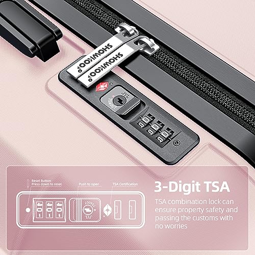 SHOWKOO Luggage Sets Expandable PC+ABS Durable Suitcase Double Wheels TSA Lock Black