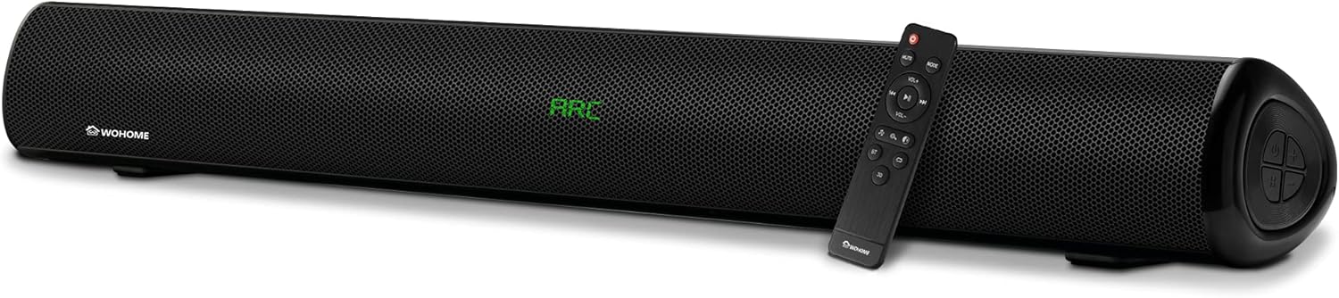 Sound Bar, Wohome 38 Inch 100W Soundbar for TV with 6 Speakers, LED Display, HDMR-ARC, Bluetooth 5.0, Optical, AUX, USB Input