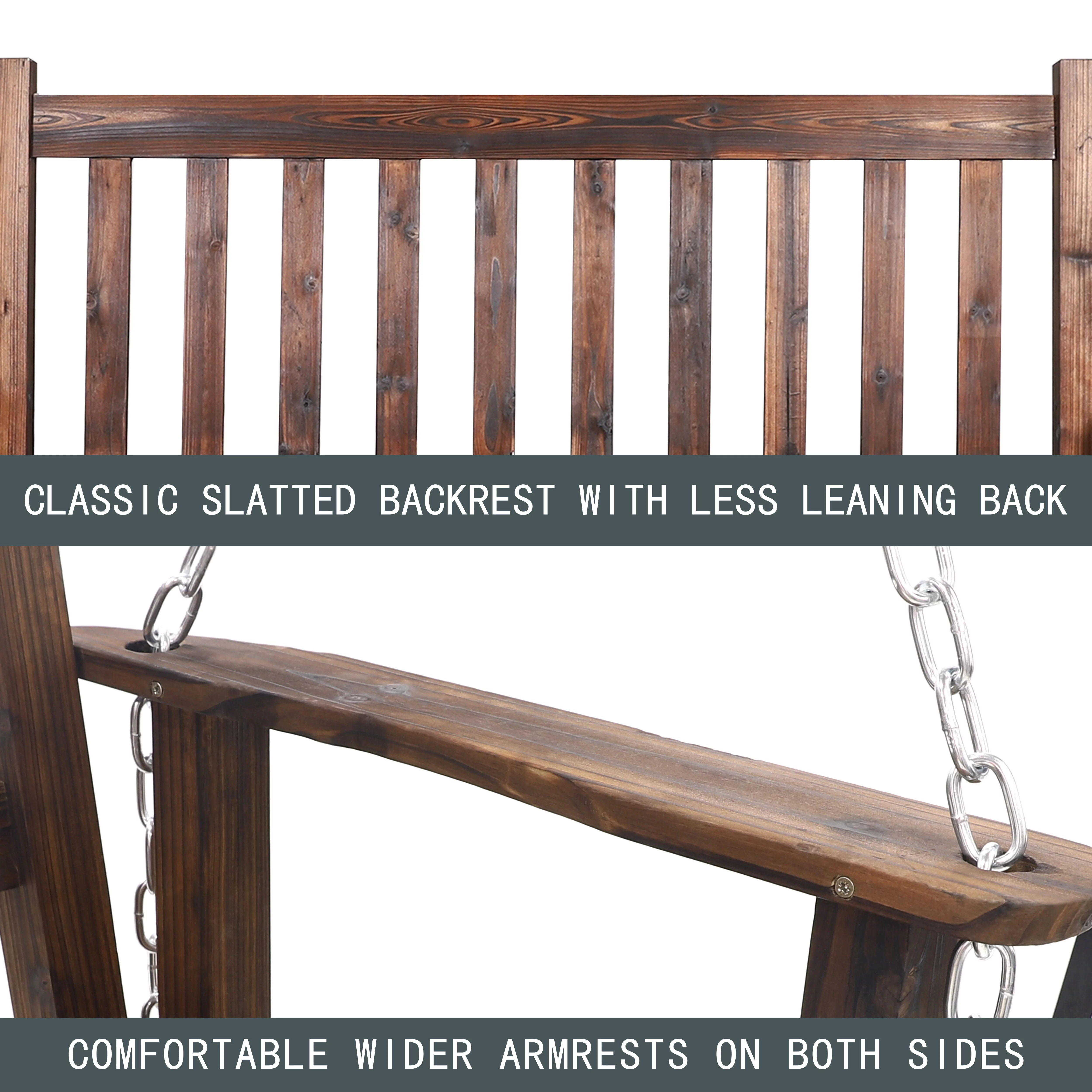 VEIKOUS Outdoor Wooden Porch Swing 4ft w/ Chains 2-person Swing Bench Chair for Patio, Rustic