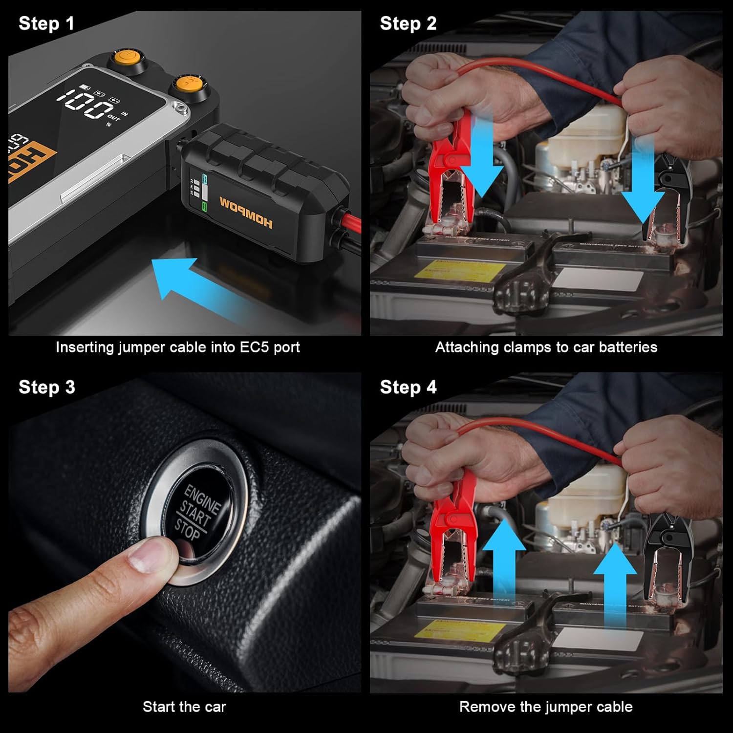 Jump Starter, 6000A Peak Portable 12V Car Battery Charger for All Gas and Up to 12L Diesel Engine, 28000mAh Jump Box with LED Light, USB