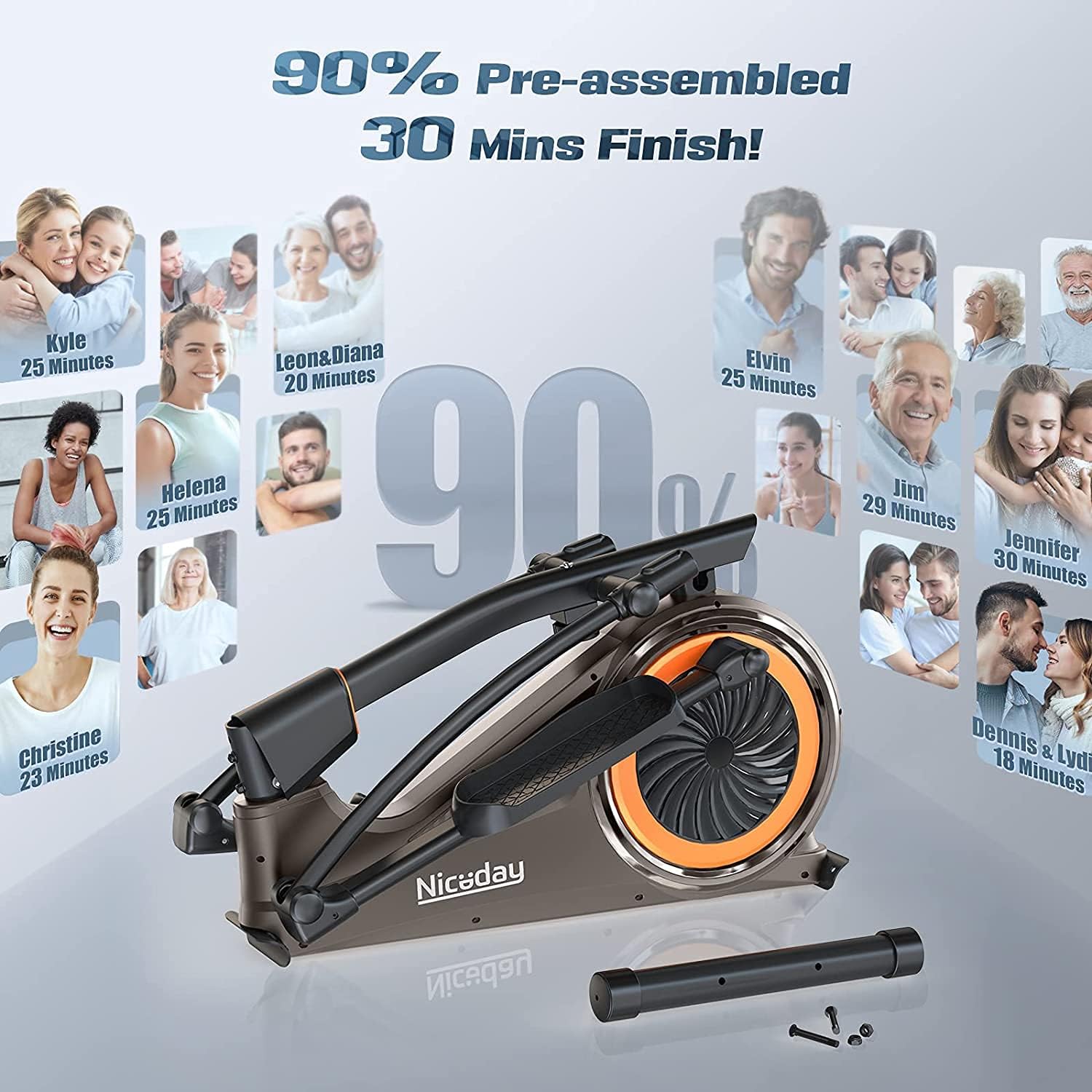 Niceday Elliptical Machine & Recumbent Exercise Bike,16 Resistance Levels and 400LB Weight Limit