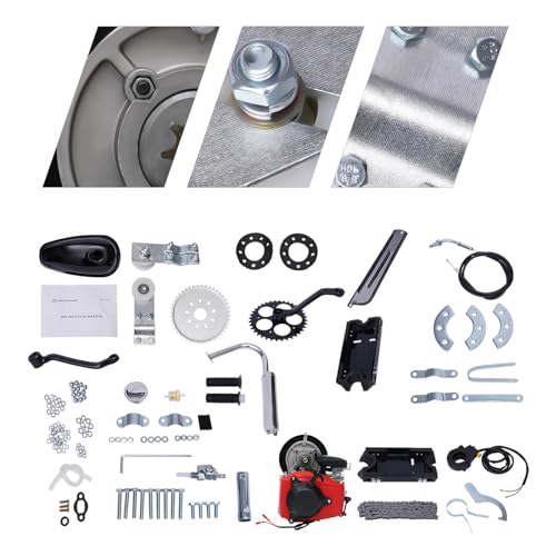 49CC 4-Stroke Bicycle Engine Kit, Powerful Pull Start 4-Stroke Gas Cycle Motor Kit, Dual Chain Drive Bicycle Motor Kit with Belt