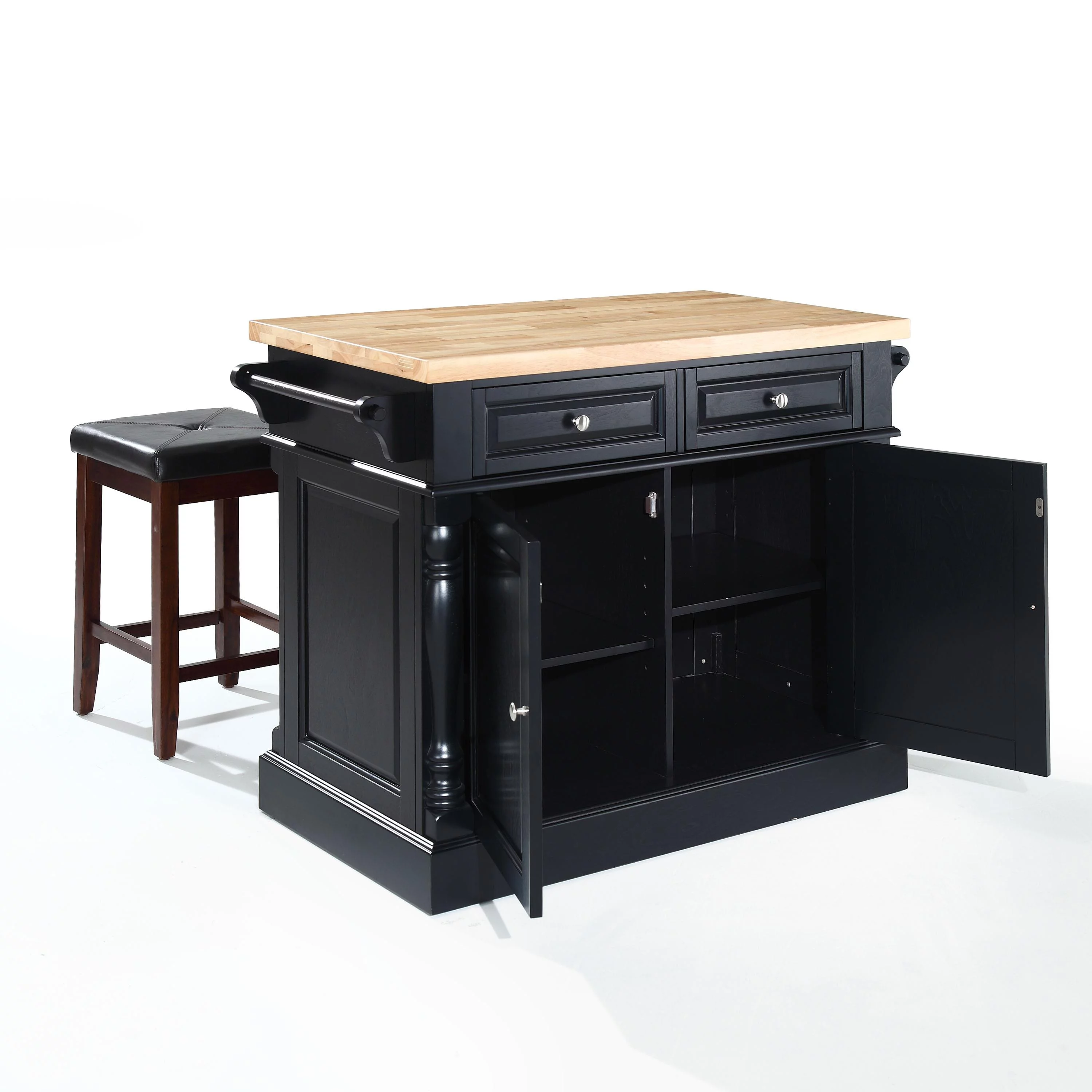 Crosley Furniture Oxford Wood Kitchen Island with Square Stools in Black