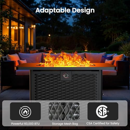 Ciays 43-Inch Rectangular Propane Fire Pit with 60,000 BTU Output, Gas with Cover and Rocks