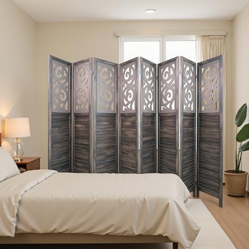 Osparple Room Divider with Shelves 6 Panel Wooden Folding Room Dividers Privacy Screen Wall Divider for Room Separation for Office and Apartment
