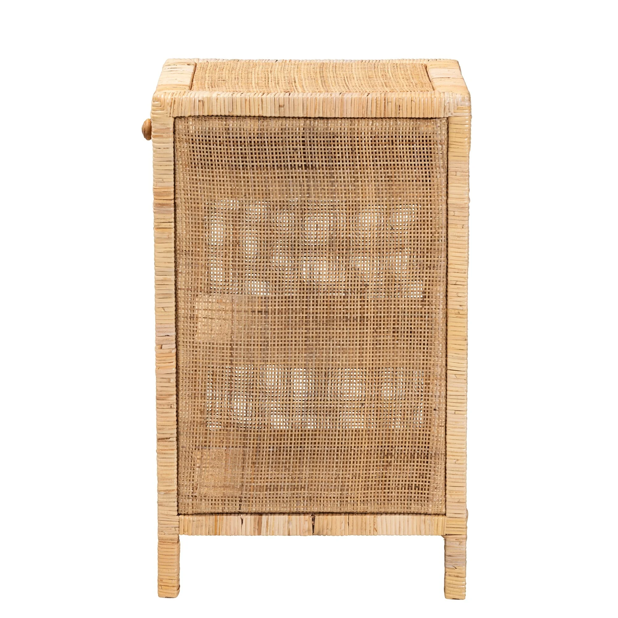 bali & pari Bella Modern Bohemian Natural Brown Mahogany Wood and Natural Rattan 1-Drawer Nightstand