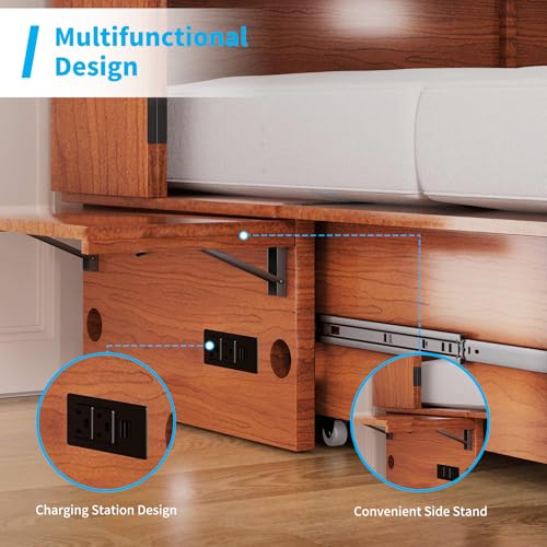 Mjkone Queen Murphy Bed Cabinet with Tri-Folding Mattress
