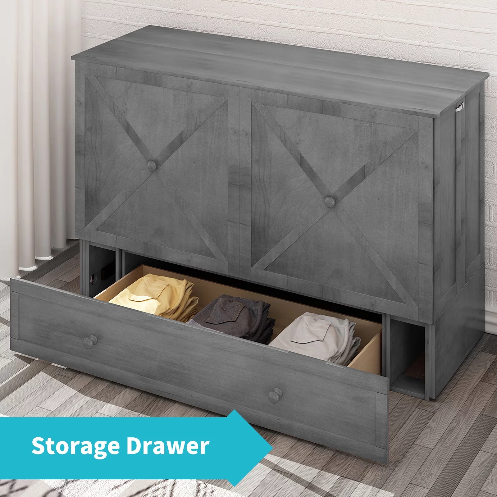 CECER Murphy Bed Chest, Cabinet Bed with Trifold Foam Mattress