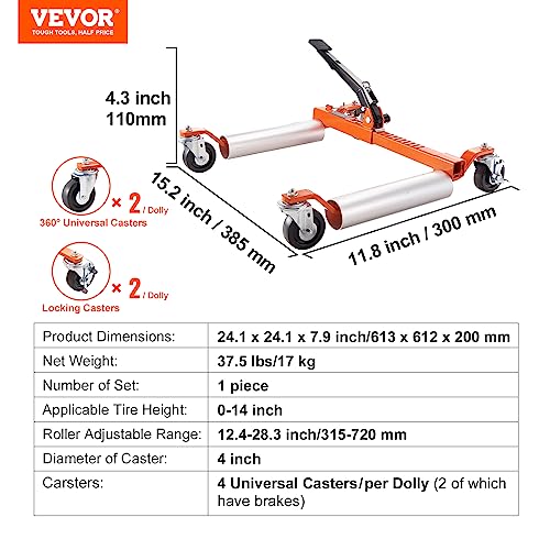 VEVOR Wheel Dolly, 1 Piece Wheel Dolly Car Skate, Heavy Duty Vehicle Positioning with Ratcheting Foot Pedal