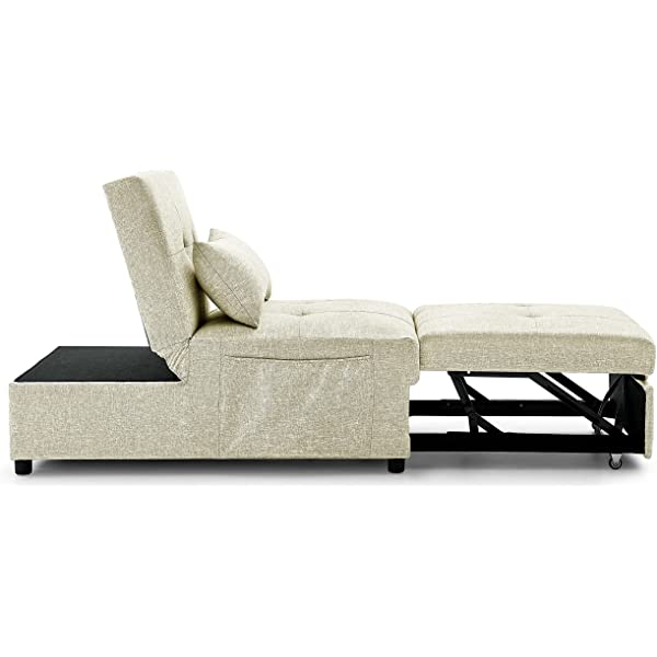 4-in-1 Sleeper Sofa Bed, HABITRIO Solid Wood Frame Polyester Upholstered Seating Couch w/A Pillow, Work As Ottoman, Single Chair