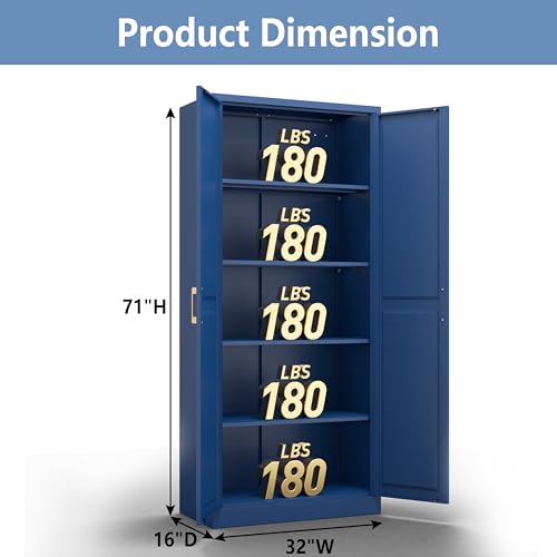 Pantry Cabinet, 71 Inch Tall Kitchen Storage Cabinet, Metal Pantry Cabinet with Doors and Adjustable Shelves, Black Food Cupboard