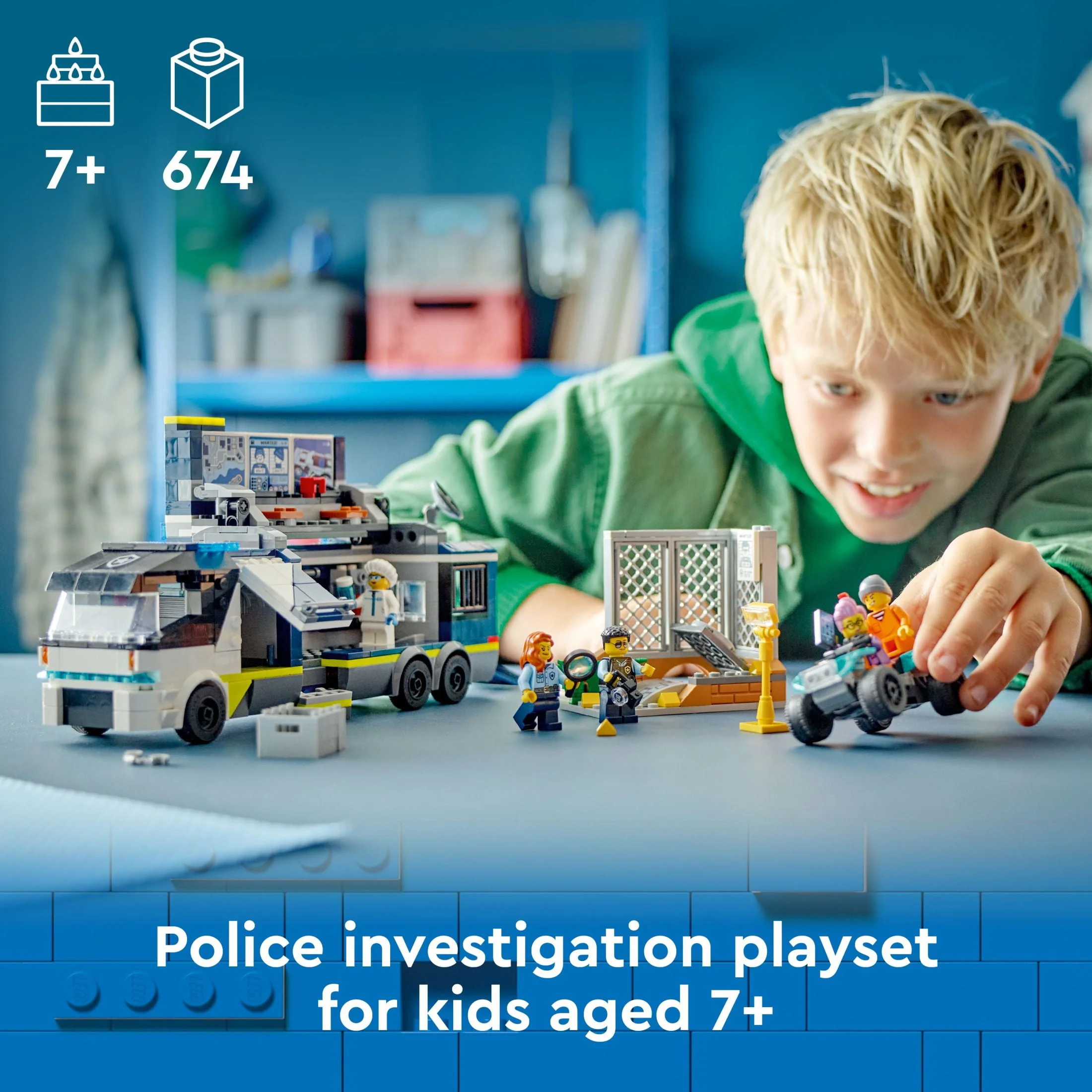LEGO City Police Mobile Crime Lab Truck Toy, Pretend Play Police Toy, Includes Quad Bike, 2 Officers, 1 Scientist and 2 Crook Minifigures