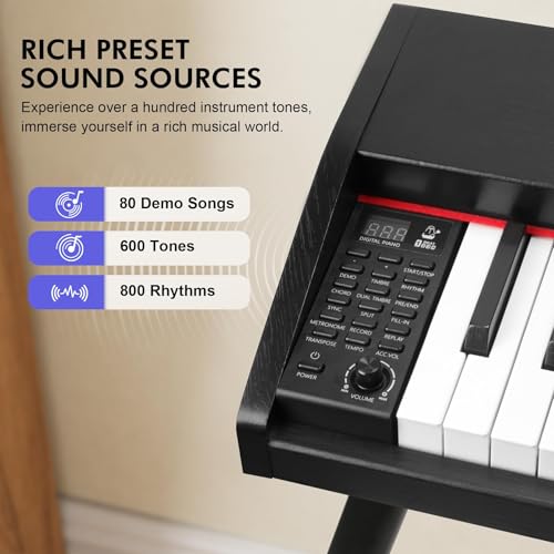 Digital Piano Keyboard for Beginners,Full Size 88 Key Semi-Weighted Keyboard Electric Piano with Stand,Power Adapter,Sheet Music Stand,Pedal