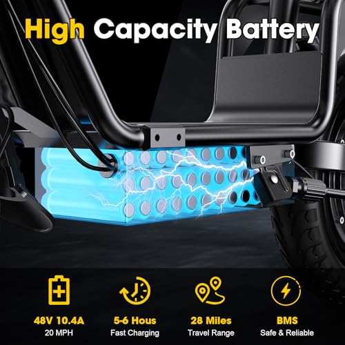 Adults Electric Scooter with Seat, 48V 10.4AH Foldable Electric Scooter,14" Tires,750W Motor,20MPH, 28-Mile Long Range and Dual Disc Brakes