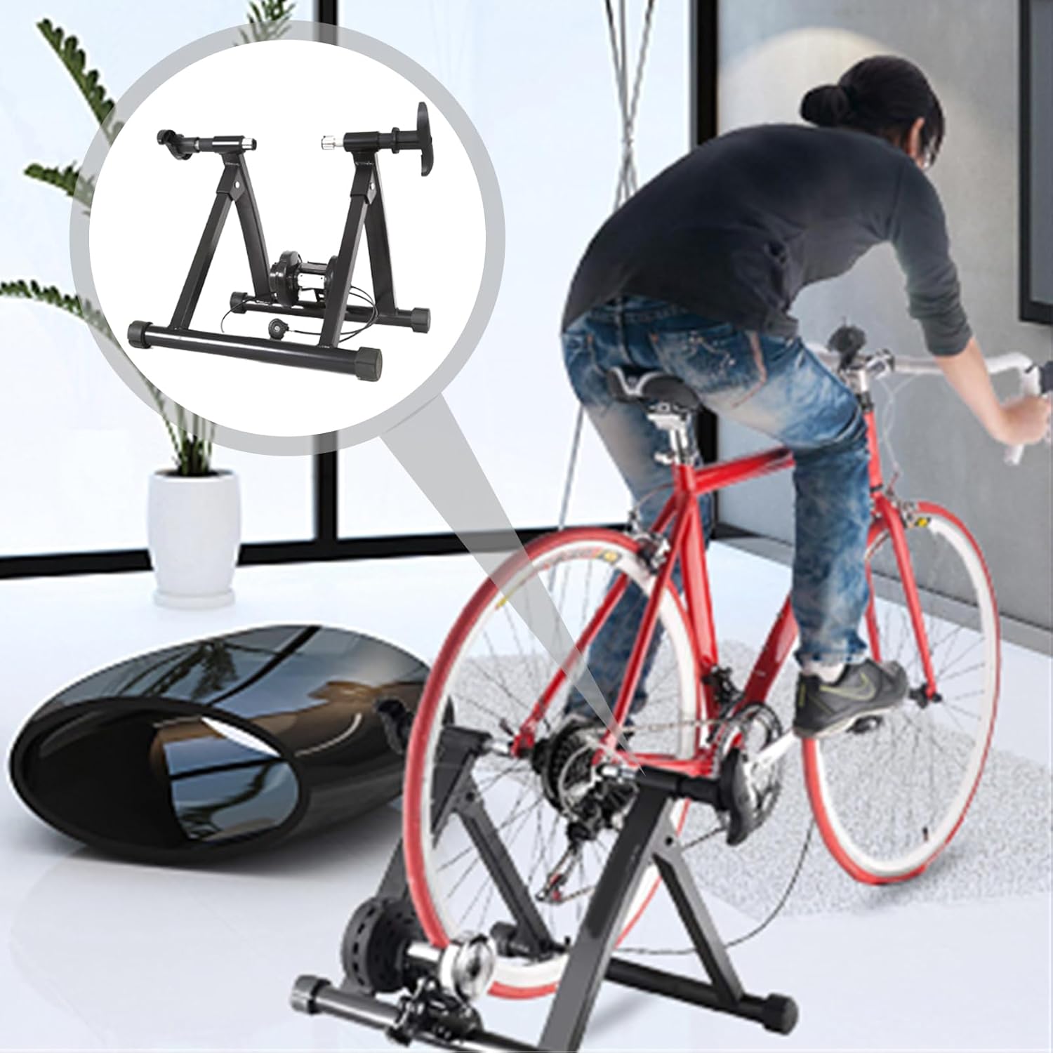 Bike Trainer Stand for Indoor Riding | Magnetic Flywheel Silent Stationary Bike Converter | Folding Portable Stand for All-Season Training Fitness, 1